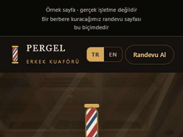 Pergel Erkek Kuaförü örnek randevu sayfasının ekran görüntüsü