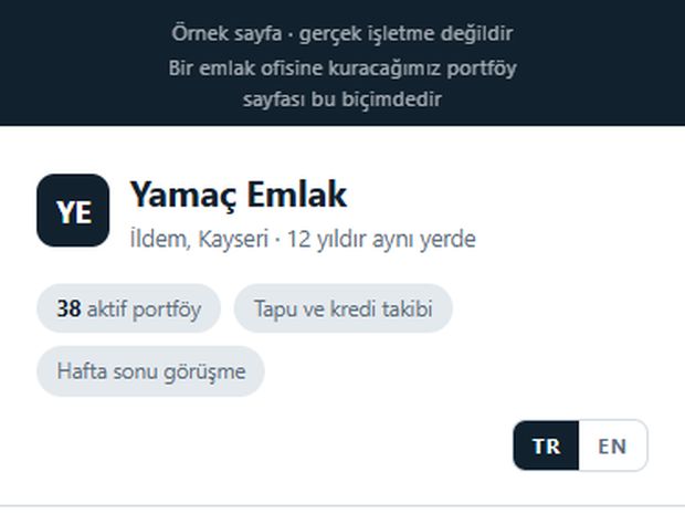 Yamaç Emlak örnek portföy sayfasının ekran görüntüsü