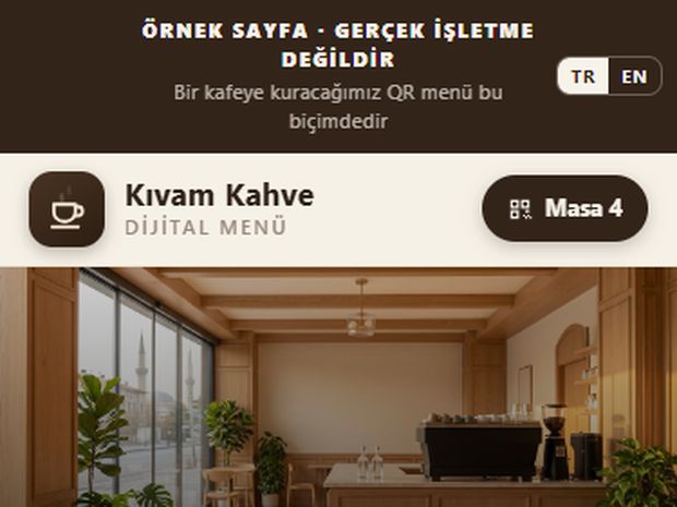 Kıvam Kahve örnek QR menü sayfasının ekran görüntüsü