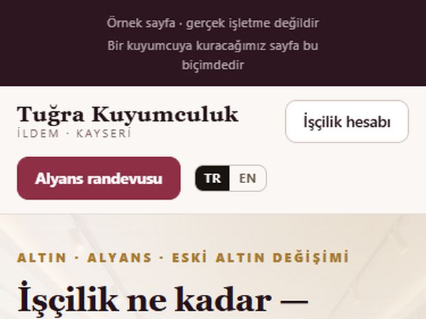 Tuğra Kuyumculuk örnek işçilik hesabı sayfasının ekran görüntüsü
