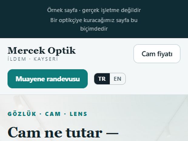 Mercek Optik örnek cam fiyat aralığı sayfasının ekran görüntüsü